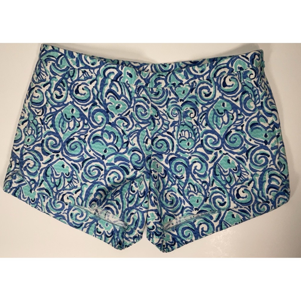 Women's Lilly Pulitzer Adie Shorts Chasing Tail Fish Blue‎ Side Zip Size 4